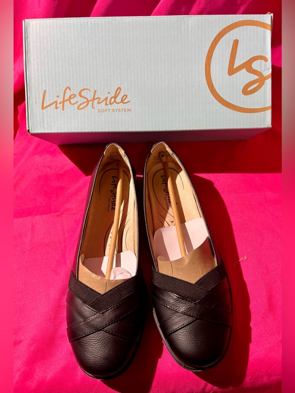 NIB! Life Stride Wo Sz 9 Northern Black C Suede Slip-On Casual Ballet Flats
